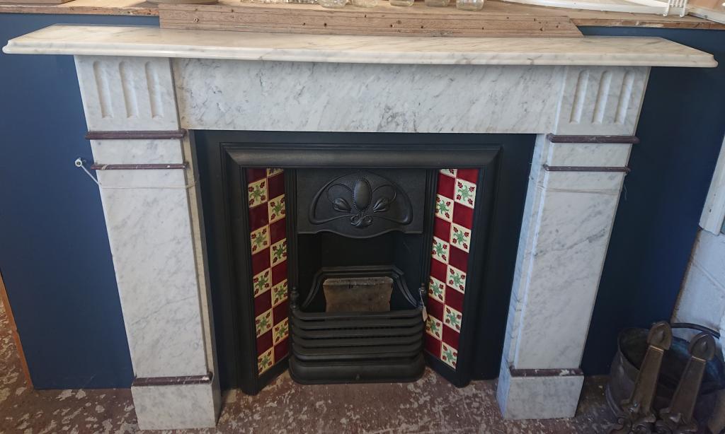 <p>Edwardian style Marble Fireplace</p><p>120 cm high x 137 cm wide Mantle shelf 158 cm